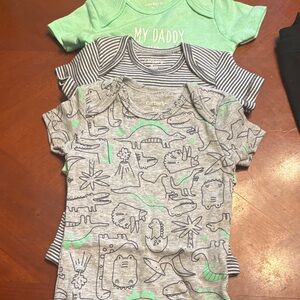 Carter's Gray Dino Print & Mint Green Onesie Trio